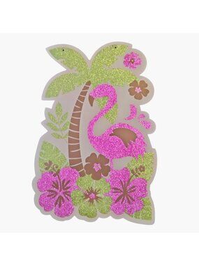 Tropical Flamingo Glitter Wall Sign Palm Tree Flowers Party Decor Tropical Beach